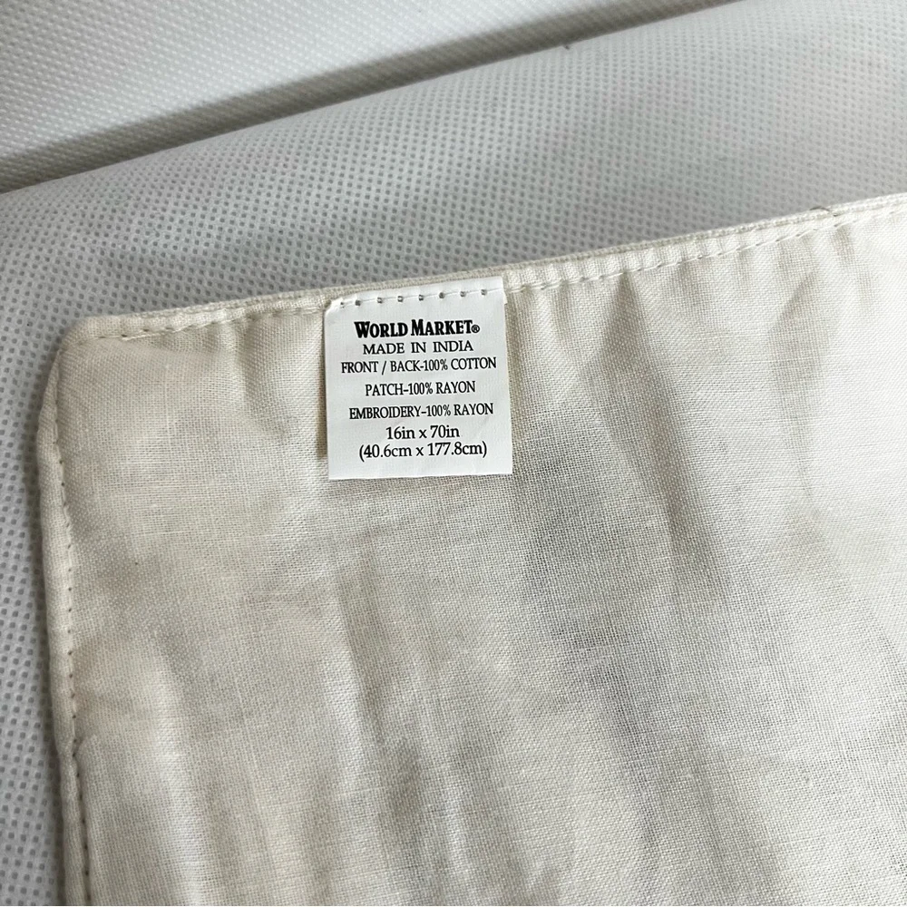 World Market Cream Cotton Brown Velvet Asymmetric Design Table Runner 70